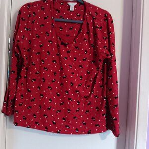 CHARTER CLUB WOMEN'S RED AND BLACK SCOTTIE DOG LARGE PJ TOP